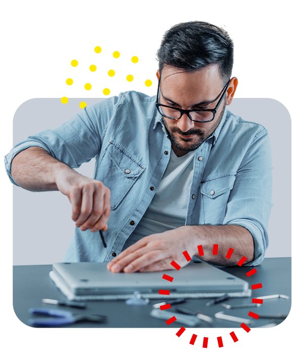 Technician working on computer